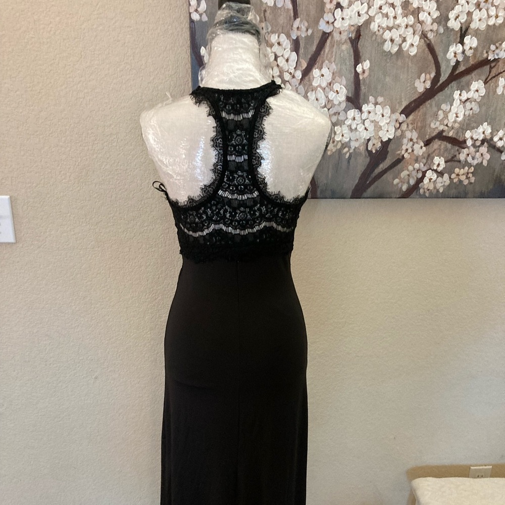 Black V-Line Lace Long Slit Dress - Picture 3 of 7
